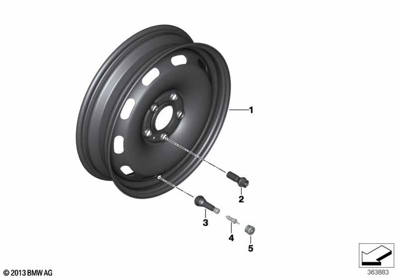 Genuine 15" Compact Spare Wheel Rim Steel Black 3.5Jx15 ET:28 36 11 6 851 506