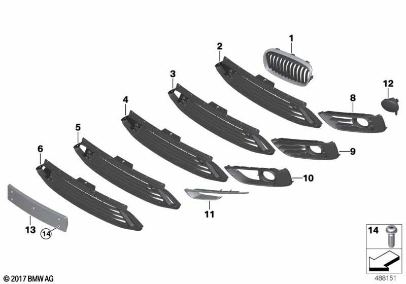 Genuine Front Left Passenger Side NS Nearside Grille Sport 51 13 7 379 611