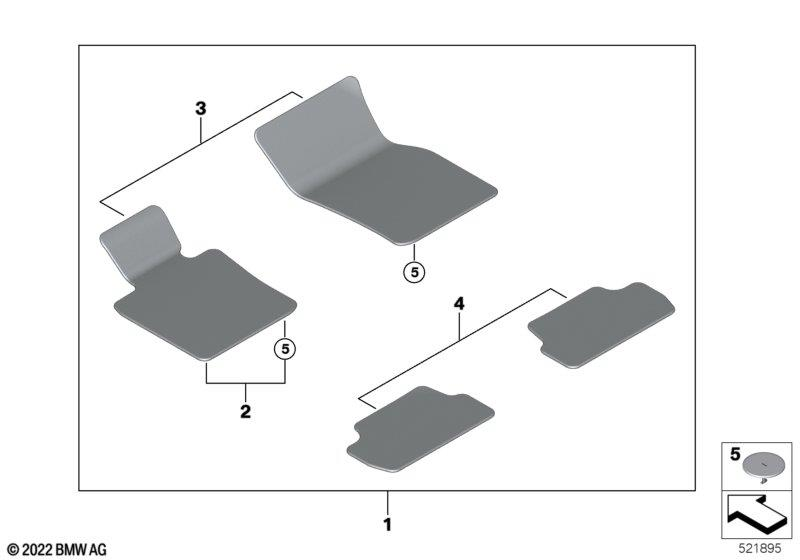 Genuine Rear Right Left Floor Mats Set 2 Pieces Black 51 47 5 A56 031
