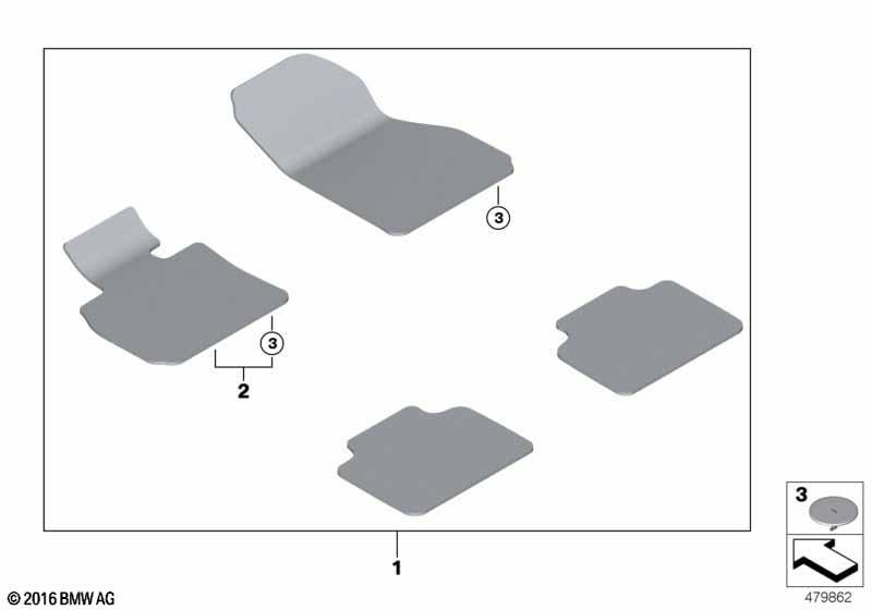 Genuine Right Driver Side OS Floor Mat 1 Piece Anthracite RHD 51 47 7 444 890