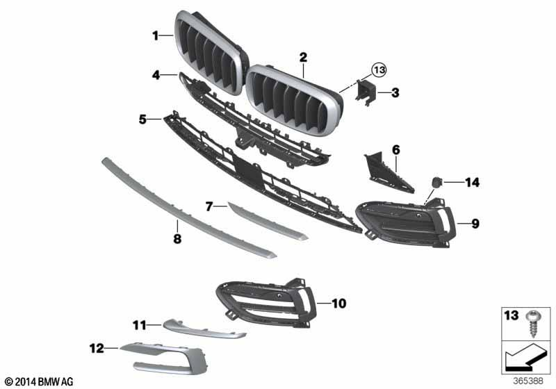 Genuine Front Right Car Grille Exterior Trim Panel Element 51 13 7 349 388