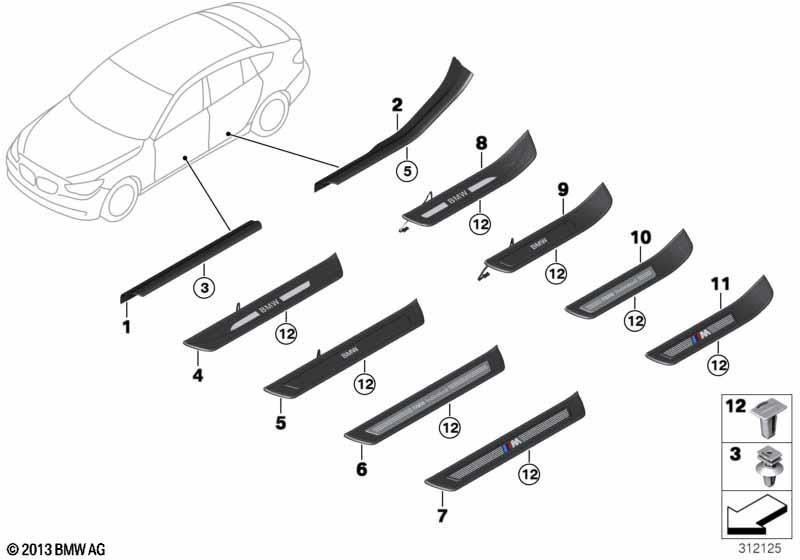 Genuine Rear Right Driver Side OS Illuminated Entrance Trim 51 47 7 337 016