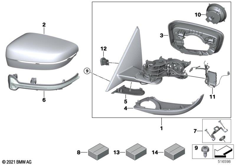 Genuine Left NS Lower Wing Mirror Housing Section Shadow Line 51 16 7 498 205
