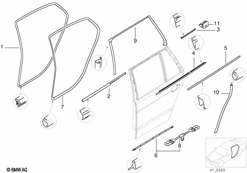 Genuine Rear Door Edge Protection Seal Gasket Anthrazit 51 72 7 116 407