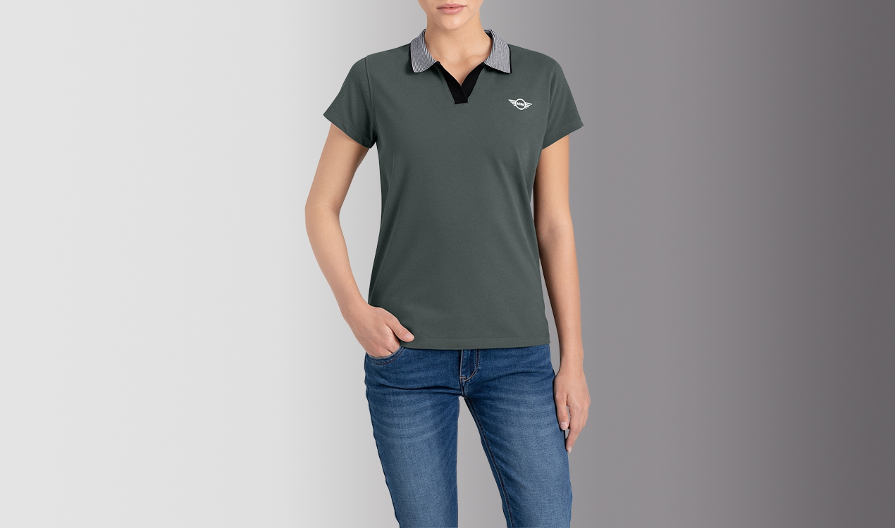 Genuine Womens Polo Shirt Tee Top Striped Collar Sage    view 4