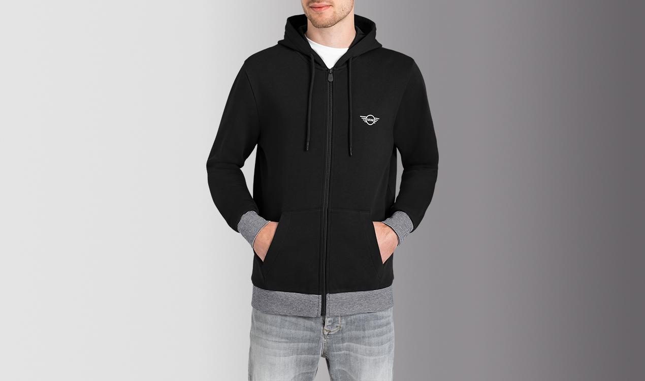MINI Genuine Mens Zip Hoodie Sweatshirt Striped Binding Black    view 4