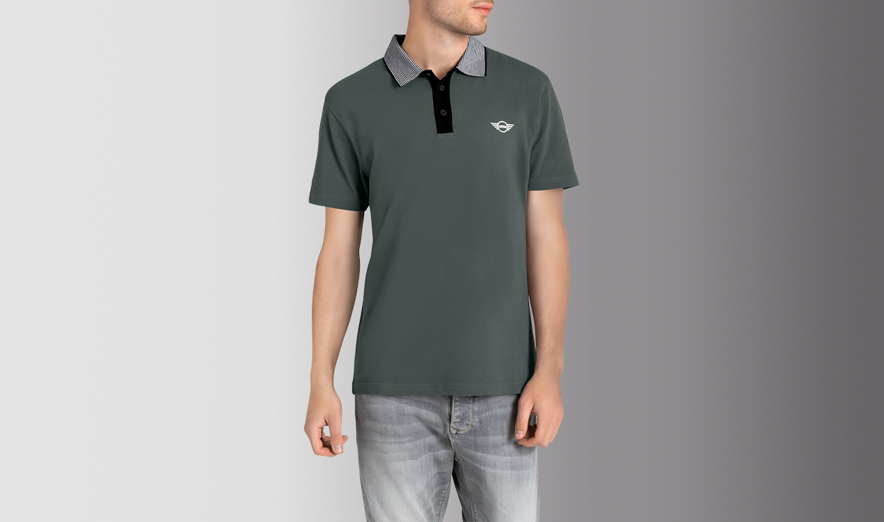 MINI Genuine Mens Polo Shirt Tee Top Striped Collar Sage    view 4