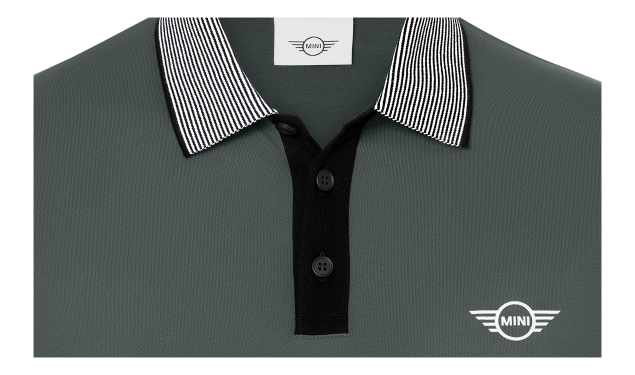 MINI Genuine Mens Polo Shirt Tee Top Striped Collar Sage    view 3