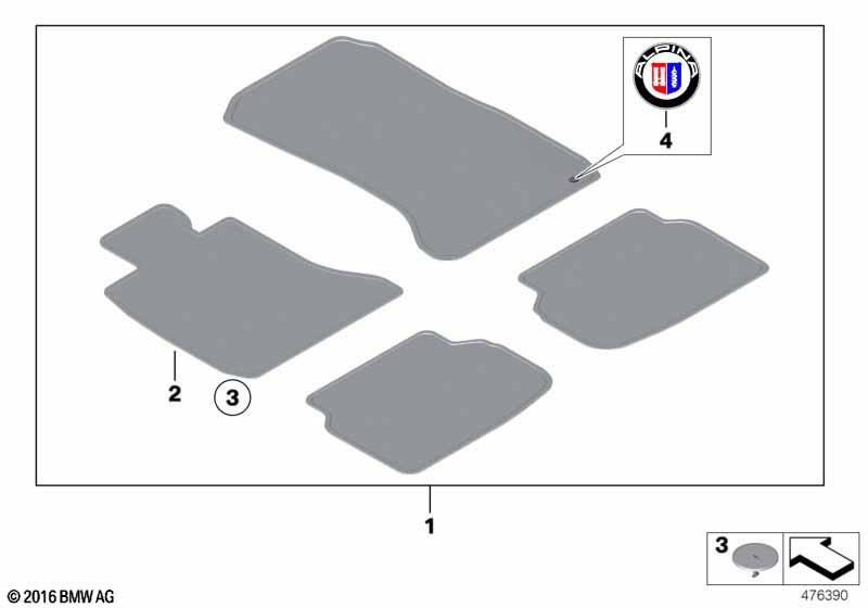 Genuine Front Rear Floor Mats Set 4 Pieces Velour Black 51 47 7 459 539 view 2