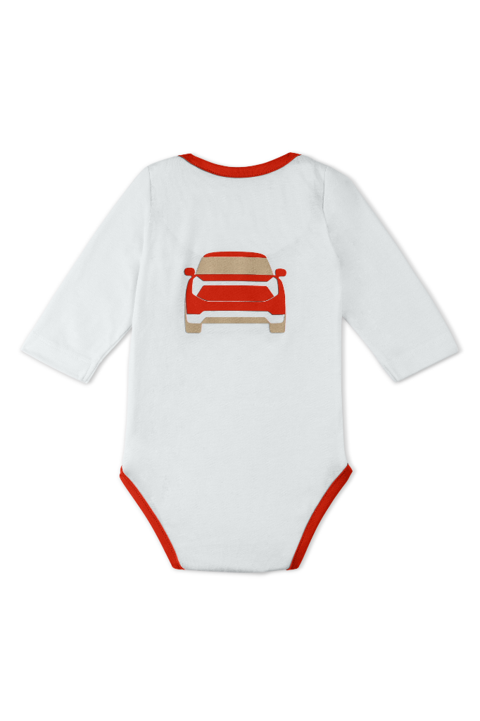 Genuine Baby Gift Set Long Sleeved Body Suit Bib Car Print White Rebel Red view 3