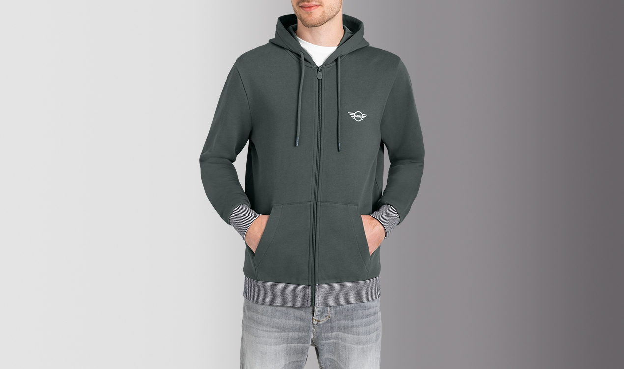 MINI Genuine Mens Zip Hoodie Sweatshirt Striped Binding Sage   view 4