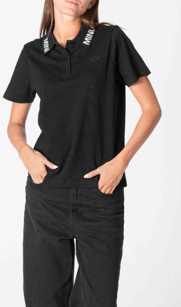 Genuine Wordmark Womens Ladies Polo Shirt Black Tee Top Semi Loose Fit view 3